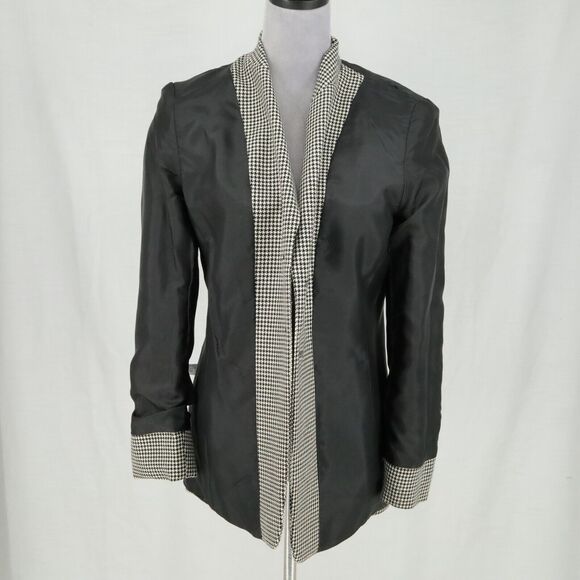 Talbots Jacket Womens 6 Black White Houndstooth Wool Tweed Lined Blazer Vintage - Picture 13 of 14